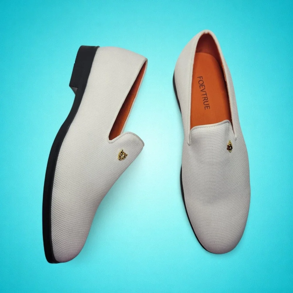 New FOEVTRUE Men's Woven White‎ Dress Loafers, Size 41 (US 8)